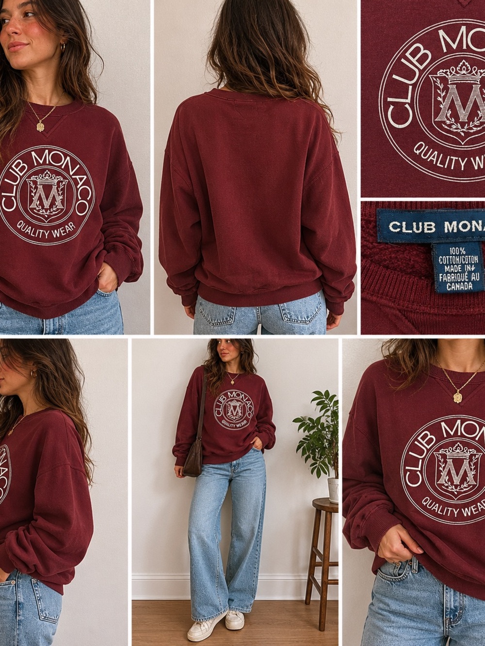 Vintage Club Monaco Burgundy Crest Sweatshirt Size Large Made in Canada